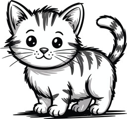 An adorable cartoon kitten with stripes and large eyes transparent png vector