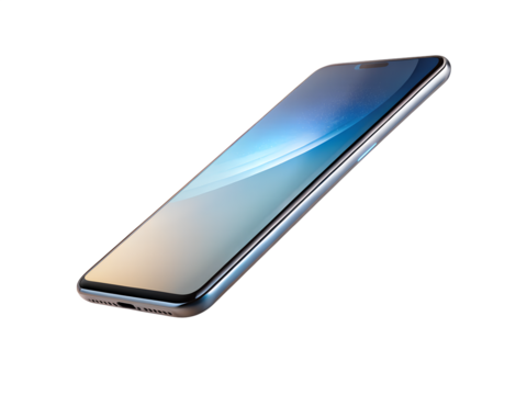 A sleek, modern smartphone with a vibrant, gradient display, isolated on a transparent background