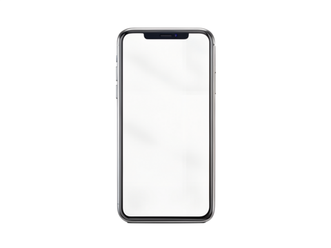 A modern smartphone with a blank white screen, isolated on a transparent background