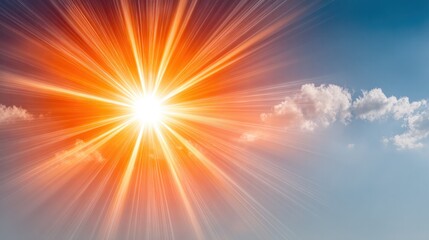 Obraz premium Blazing Sun Radiance: Witness the sun's overwhelming power, as it explodes across the canvas of the sky. Rays of pure energy burst from its heart, a celestial display of heat.