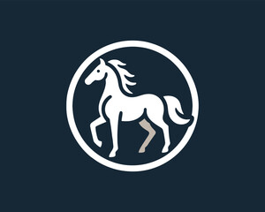 Fototapeta premium Elegant White Horse Emblem in Circular Design Symbolizing