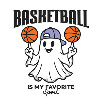 Ghost playing basketball vector illustration typography t shirt design