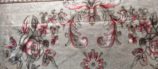 knitted fabric with red flowers