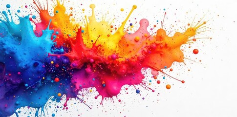 Fototapeta premium Vibrant splashes of paint explode across a white canvas, creating a dynamic and colorful abstract artwork Perfect for design projects needing bold, energetic visuals , painting, creative, colorful