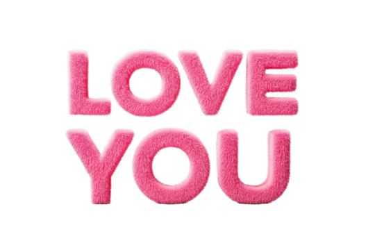 Pink Plush Love You Text on Transparent Background Romantic Message for Valentine's Day