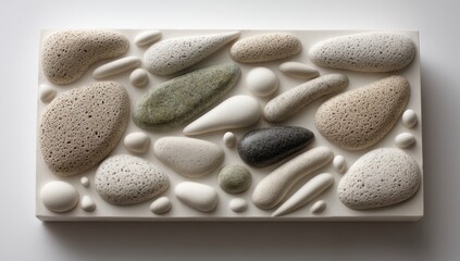 Abstract ceramic relief, various textured stones