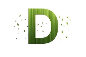 Green Letter D with Leaf Elements on Transparent Background