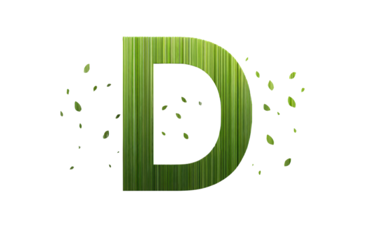 Green Letter D with Leaf Elements on Transparent Background - Powered by Adobe