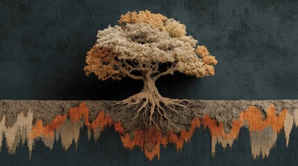 Symbolic growth a tree with roots resembling stock market symbols illustrating financial health and nature's interconnection digital art 