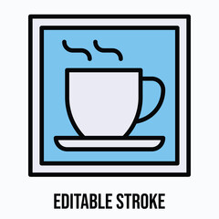 Coffee Cup Signboard Vector Icon, Isolated Vector Lineal Color Style Icon, Editable Stroke.
