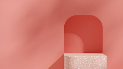 minimal wall, 3d image render mockup space terrazzo texture block shape in landscape