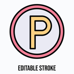 Parking Vector Icon, Isolated Vector Lineal Color Style Icon, Editable Stroke.