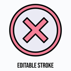 Cross And Stop Mark Vector Icon, Isolated Vector Lineal Color Style Icon, Editable Stroke.