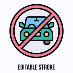 No Vehicles Allowed sign, No Car Sign Vector Icon, Isolated Vector Lineal Color Style Icon, Editable Stroke.