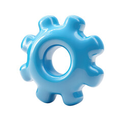Cute Cartoon Gear Icon in Glossy Blue on a Smooth Surface for Creative Designs and Illustrations