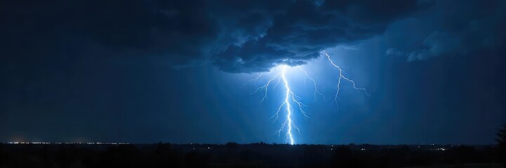 A sudden burst of bright light illuminates a dark stormy sky, a powerful bolt of lightning striking in the distance  The dramatic contrast highlights the raw energy of nature's power ,  bolt,  energy