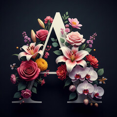 Letter A design Using a golden white base with colorful floral decorations. Looks more luxurious, romantic and decorative.