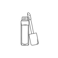 Concealer with applicator for makeup cosmetic product. Thin Line Illustration.