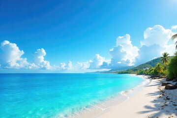 Fototapeta premium Azure Riviera sky, vibrant blue canvas with wispy clouds, tranquil coastal scene Perfect for travel, vacation, serenity, summer themes , peaceful, wallpaper