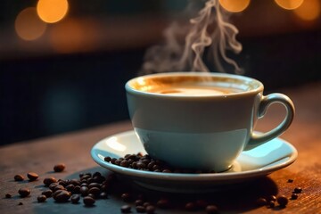 Obraz premium Close-up of steaming coffee, vibrant colors, energetic feel, suggesting a caffeine boost Perfect for blogs, websites, or marketing materials promoting energy and focus , success, aroma