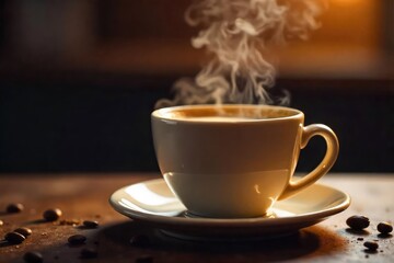 Close-up of steaming coffee, vibrant colors, energetic feel, suggesting a caffeine boost Perfect for blogs, websites, or marketing materials promoting energy and focus , success, positive, warmth