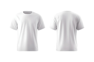 Plain white short sleeve crew neck t shirt shown from front and back views isolated on transparent background