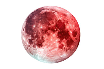 Detailed red moon with craters isolated on transparent background