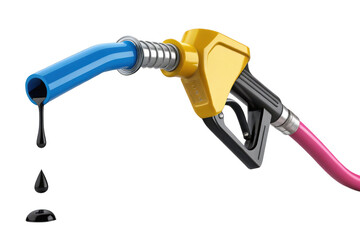 Fueling nozzle with dripping oil isolated on transparent background