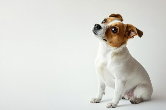 Dog's Upward Gaze: A charming Jack Russell Terrier with a keen upward gaze, embodying curiosity and playful innocence.