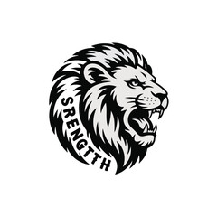 Obraz premium Fierce Lion Head Tattoo Vector – Black and White Mascot Illustration with Bold Linework