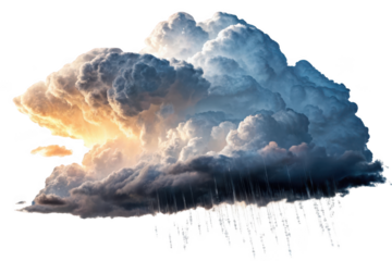 Dramatic cumulonimbus cloud with rain isolated on transparent background