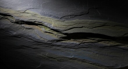 A photorealistic texture of a dark, natural slate stone with subtle, layered details and slight color variations of deep green and blue.