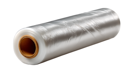 Roll of clear plastic stretch wrap isolated on transparent background