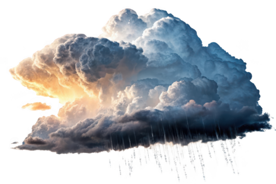 Dramatic cumulonimbus cloud with rain isolated on transparent background