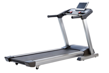 A sleek treadmill designed for home fitness and cardio training, isolated on white isolated on transparent background