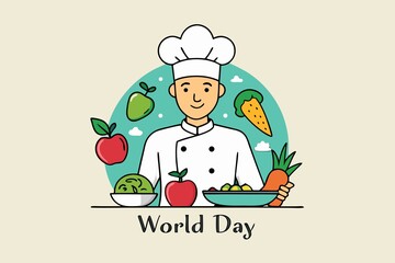 Celebrating World Vegan Day with a Cheerful Chef and Fresh Fruits and Vegetables