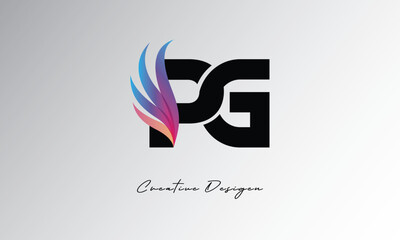 PG Feather Gradient Logo – Elegant Wing Monogram for Modern Branding & Visual Identity Design
