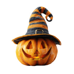 Cheerful Halloween Pumpkin Lantern with Witch Hat, Perfect for Festive Decorations and Seasonal Celebrations