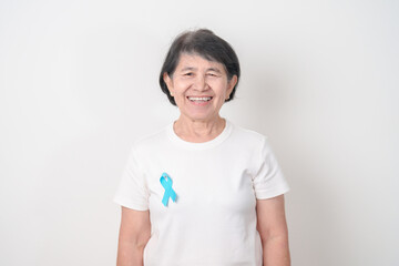 Elderly with blue Ribbon for Prostate Cancer Awareness month, April Child Abuse Prevention, National Bullying, September Addiction Recovery, May Chronic Fatigue Syndrome and January Human Trafficking