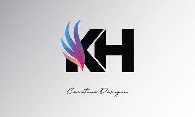 KH Feather Gradient Logo – Elegant Wing Monogram for Modern Branding & Visual Identity Design