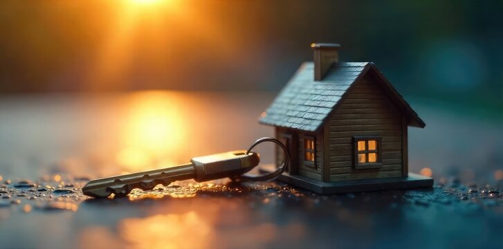 Close-up shot of a house key, gleaming under soft lighting, ready to be handed over to a new owner  Represents new beginnings, homeownership, and real estate transactions ,  new home,  object,  lock