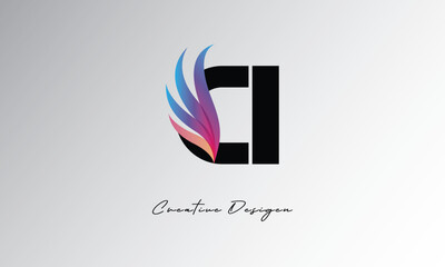 CI Feather Gradient Logo – Elegant Wing Monogram for Modern Branding & Visual Identity Design