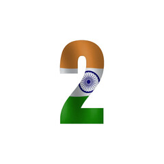 Number 2 with textured Indian flag design, featuring tricolor bands and the Ashoka Chakra.