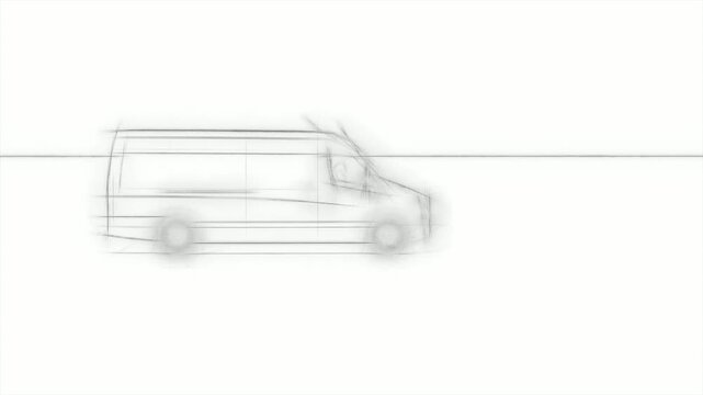 Sketch of a moving delivery van in motion blur with a simple clean background