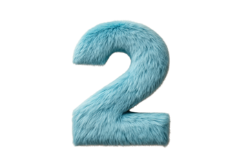 Furry Blue Number Two Symbol with Soft Texture on Transparent Background