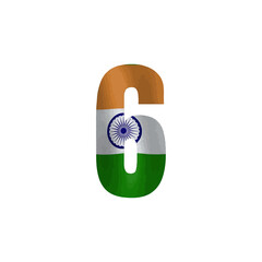 Digit "6" in Indian Flag Colors with Ashoka Chakra, Patriotic Design.