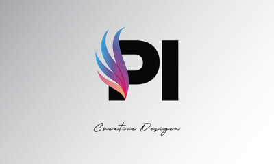 pI Feather Gradient Logo – Elegant Wing Monogram for Modern Branding & Visual Identity Design