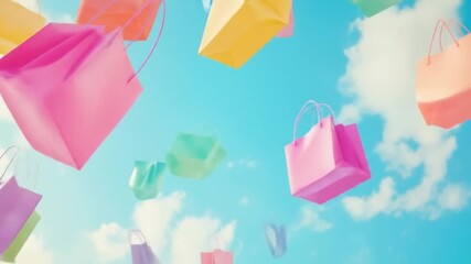 Colorful Shopping Bags Floating in the Sky: A Cheerful Retail Concept