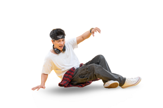 A dancer in action performing breakdance on png background