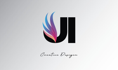 JI Feather Gradient Logo – Elegant Wing Monogram for Modern Branding & Visual Identity Design